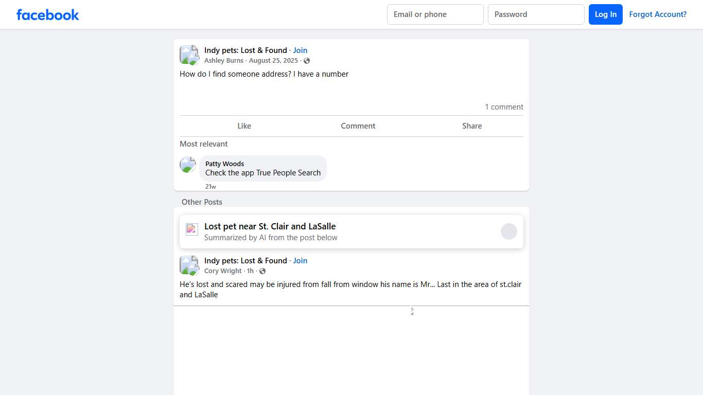 Indy pets: Lost & Found | How do I find someone address | Facebook